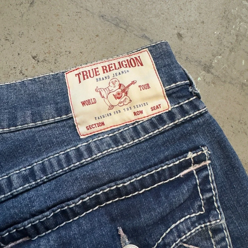 True Religion Ricky Relaxed Straight Jeans Blue Contrast Stitch Mens 33x31